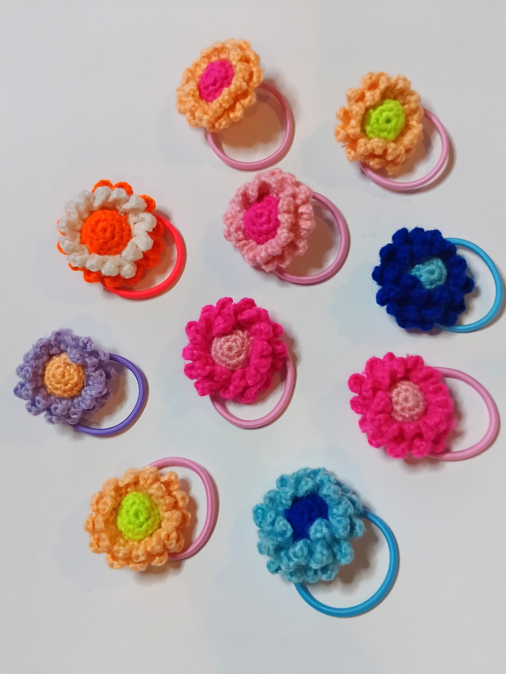 Handmade Crochet Flower Hair Ties - Assorted Colors